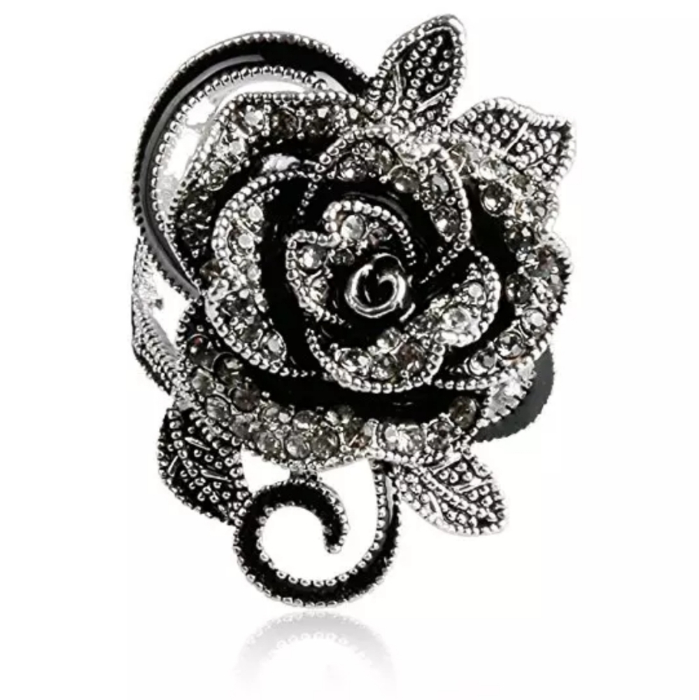 Black Rose Petal Bloom Diamond Ring